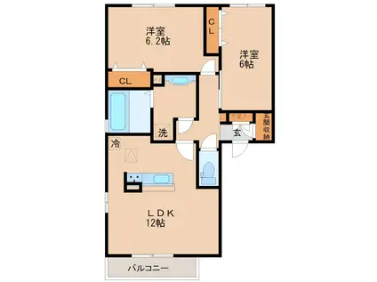 グラン・エスアール(2LDK/2階)の間取り写真