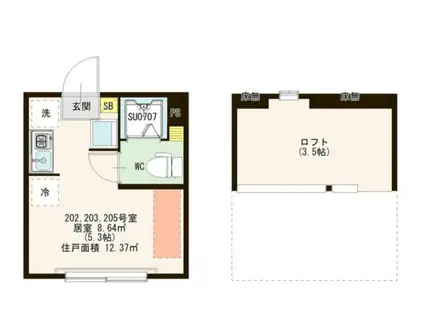 ハーモニーテラス上石神井III(ワンルーム/2階)の間取り写真