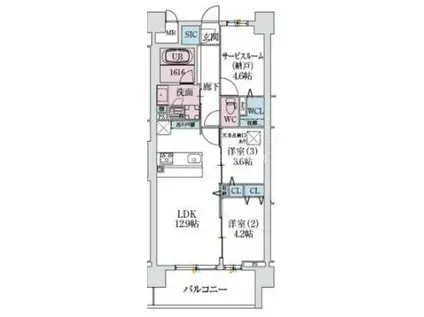 スプランディッド大阪NAMBA LINE(2SLDK/14階)の間取り写真