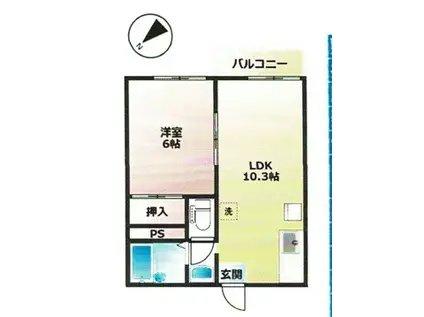 駒木原ハイツ(1LDK/2階)の間取り写真