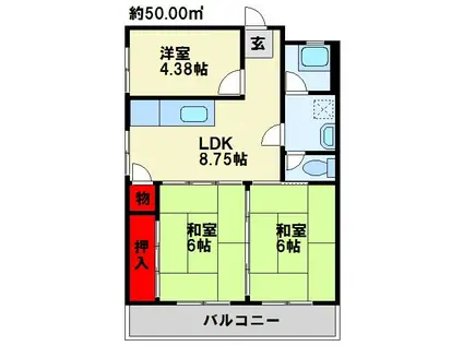 サンシャインビル黒崎(3DK/5階)の間取り写真