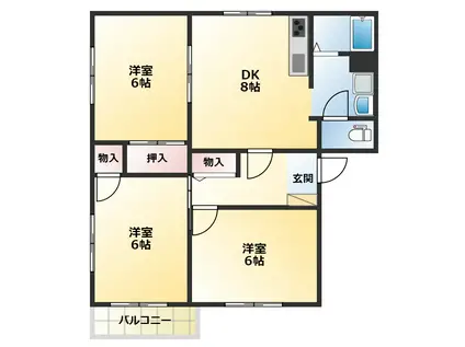 メゾン・ドゥ・ヴェール P付 小型犬可(3DK/2階)の間取り写真