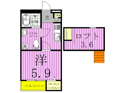 RF アールエフ(1K/2階)の間取り写真