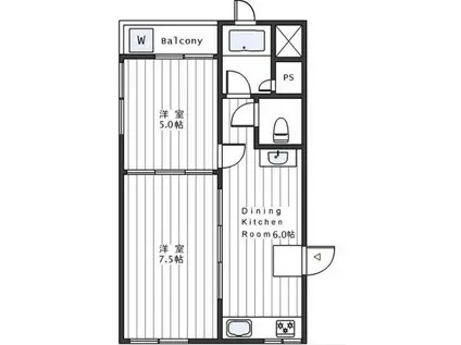 駒込コーポラス(2DK/4階)の間取り写真