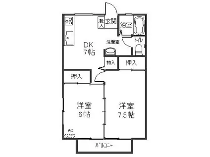 サンハイツ幸 A(2DK/2階)の間取り写真
