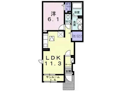 グランディルII(1LDK/1階)の間取り写真