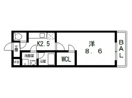 レフア弓削(1K/1階)の間取り写真