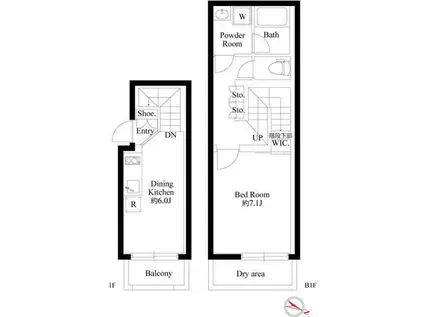 PASEO白山I・II(1LDK/地下階)の間取り写真