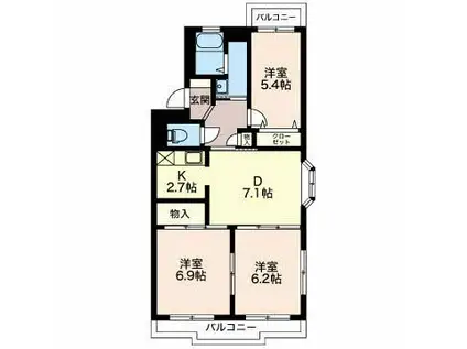 コモド天野(3DK/4階)の間取り写真