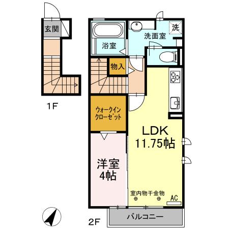 スカイハイツTM(1LDK/2階)の間取り写真