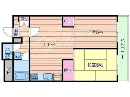 千里ピュアーライフ(2LDK/4階)の間取り写真