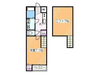 GRANDECANE(1K/2階)の間取り写真