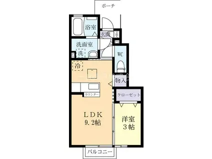 アシェル(1LDK/1階)の間取り写真