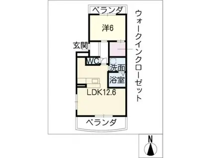 ラ・テール川花(1LDK/2階)の間取り写真
