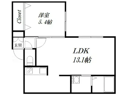 プリモ菊水(1LDK/4階)の間取り写真
