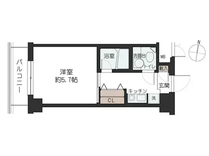 クレール六甲(1K/2階)の間取り写真