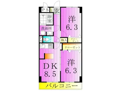 第六鳥塚ビル(2LDK/6階)の間取り写真