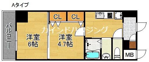 グランパシフィックパークビュー(2K/8階)の間取り写真