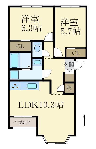 ウィンド・ヴィレッジI(2LDK/1階)の間取り写真