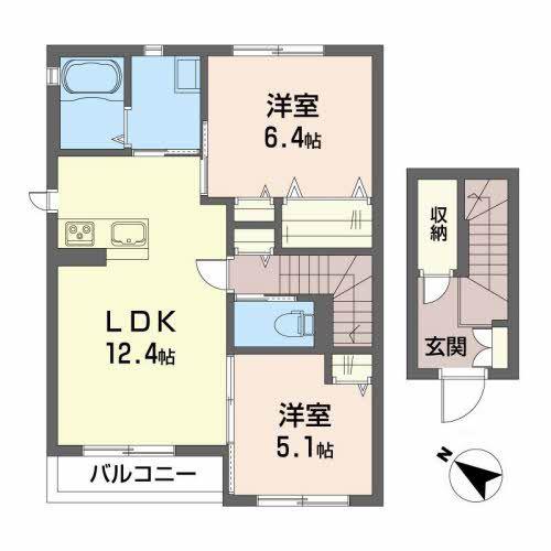 コーポハピネス中山(2LDK/2階)の間取り写真