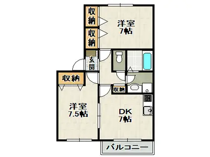 ラ・メゾン御殿山(2DK/2階)の間取り写真