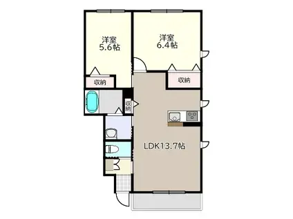 ル・リアンS(2LDK/1階)の間取り写真