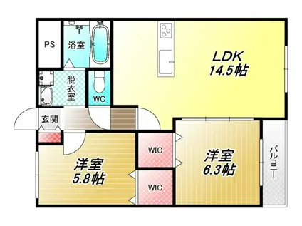 クレアール山本(2LDK/1階)の間取り写真