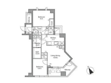 レジディア自由が丘(2LDK/3階)の間取り写真