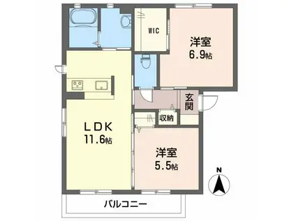 クレセオ森 B棟(2LDK/2階)の間取り写真