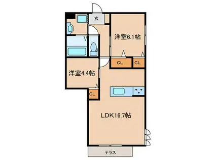 嵯峨広沢西裏町D-ROOM(2LDK/2階)の間取り写真