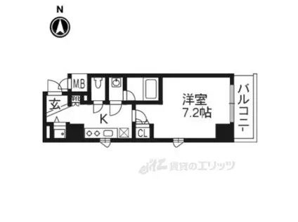ベラジオ五条堀川Ⅲ(1K/2階)の間取り写真