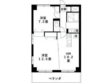 旭丘ハイツ(2LDK/1階)の間取り写真