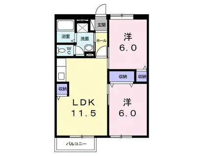 レジュール木船1・2(2LDK/2階)の間取り写真