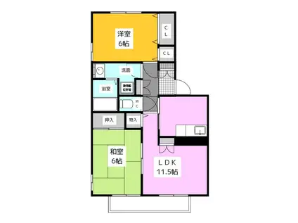 マリーライフB棟(1LDK/2階)の間取り写真