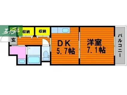 COCO中島田(1DK/3階)の間取り写真