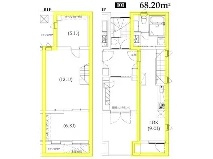 TS RESIDENCE 白金高輪(2LDK/1階)の間取り写真