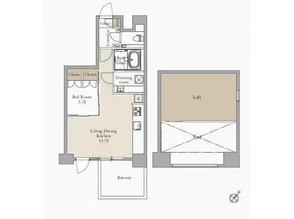 JMFレジデンス蔵前二丁目(1LDK/13階)の間取り写真