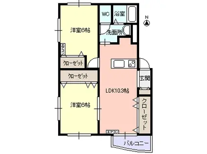 ライジングサン B棟(2LDK/3階)の間取り写真