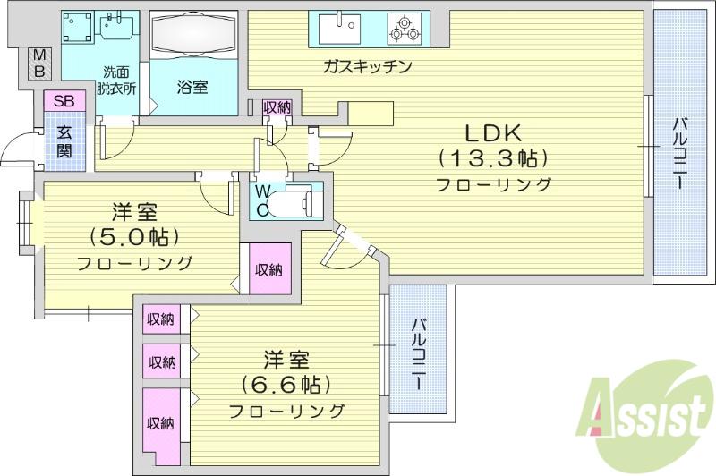 エレット長町(2LDK/10階)の間取り写真
