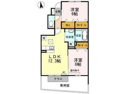 カーサアリエッタA・B・C C棟(2LDK/1階)の間取り写真