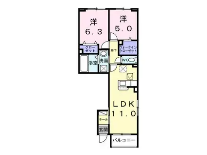 ルミッカ(2LDK/1階)の間取り写真