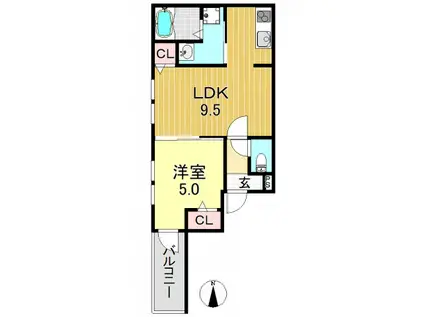 宗像市赤間五丁目アパート(1LDK/1階)の間取り写真