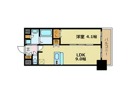 プレサンス大手前ピリオド(1LDK/5階)の間取り写真