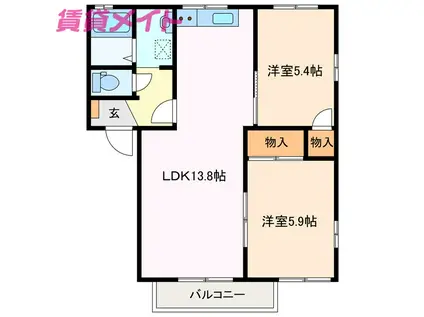 エスポアールMIDA A(2LDK/1階)の間取り写真