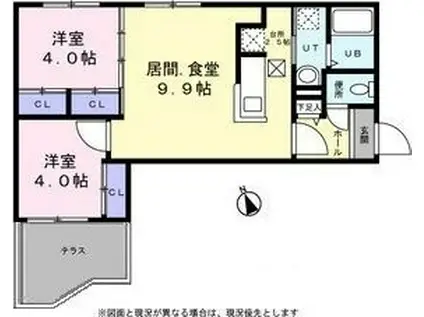 ボアソルテ菊水イースト(2LDK/1階)の間取り写真