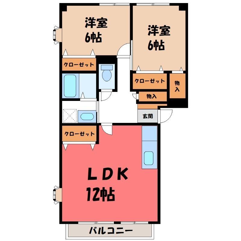 クローバーヒルズB(3DK/2階)の間取り写真