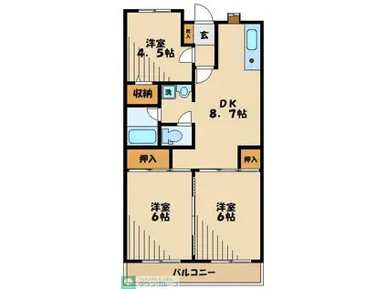 フルセイル東橋本(3DK/2階)の間取り写真
