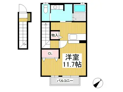 長野電鉄長野線 市役所前駅(長野) 徒歩27分 2階建 築10年(ワンルーム/2階)の間取り写真