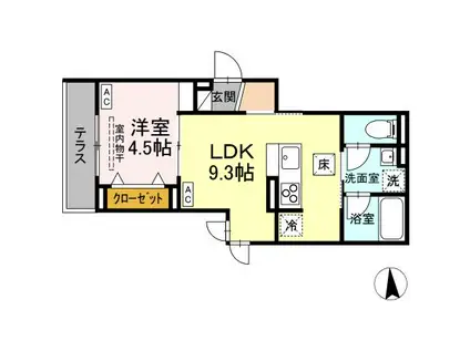 ディールーム寺町(1LDK/1階)の間取り写真