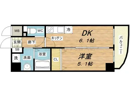 エスタブレ南森町(1DK/5階)の間取り写真
